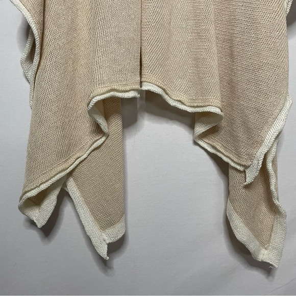 Chico's Linen Knit Contrast Trim Wrap Ruana Beachy Coastal One Size Beige Cream - Picture 9 of 12